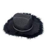 Maxbell Cowboy Hat Glitter Sun Hat Bling Wide Brim for Fancy Dress Rave Halloween Black