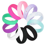 Maxbell 10Pcs Glitter Silicone Rubber Comfort Fit Wedding Party Rings US Size 8