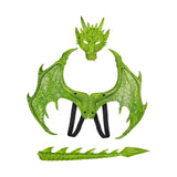 Maxbell Kids Dragon Costume Festival Pretend Playing Wing Dinosaur Tail Mask Set Green