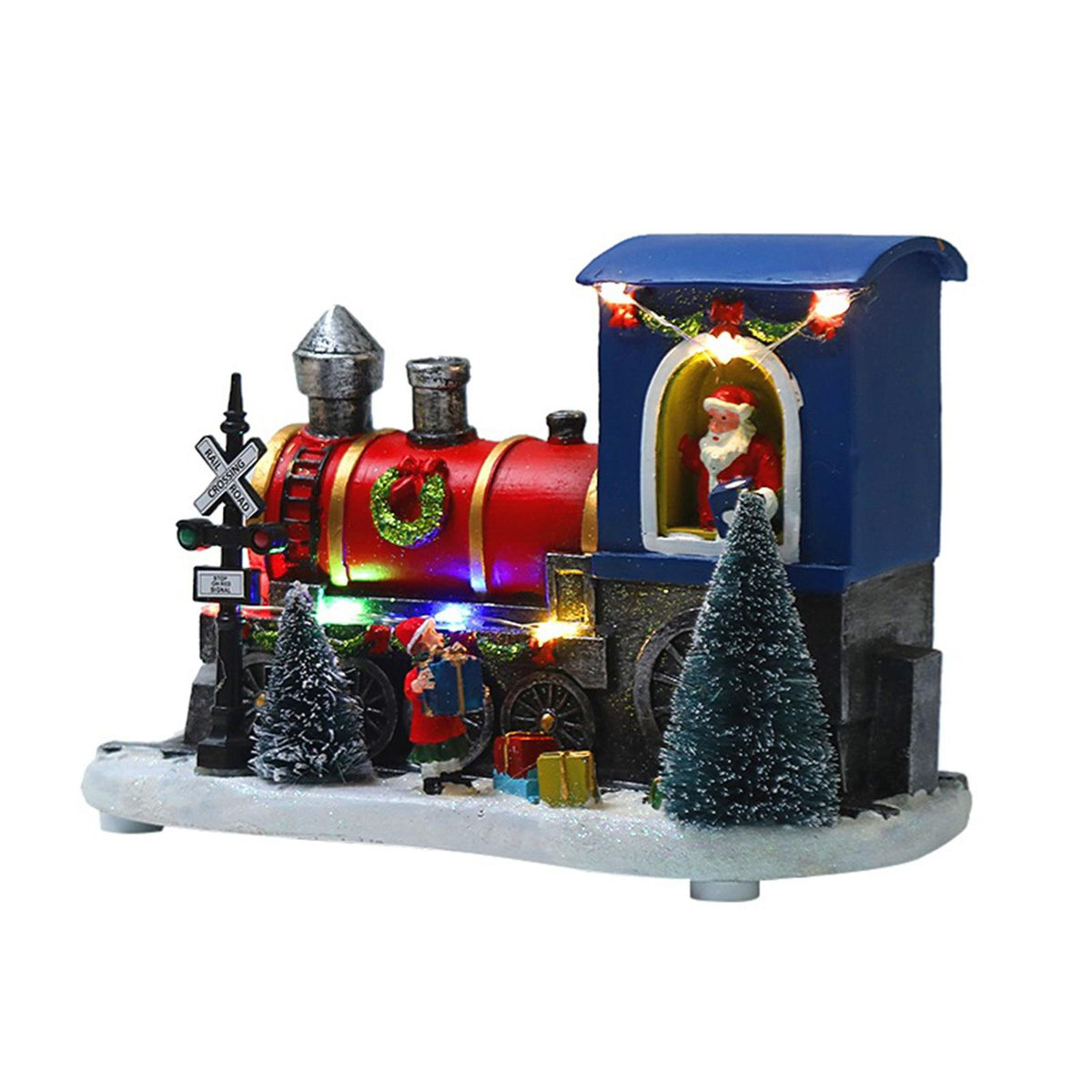 Maxbell Santa Claus Driving Train Figurine LED Light Christmas Decoration for Gift