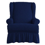 Maxbell Universal Seersucker Wingback Armchair Cover w/ Ruffle Skirts Blue