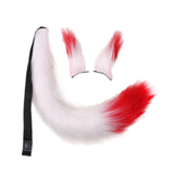 Maxbell Faux Fur Ears and Tail Set Fancy Dress Costume for Birthday Carnival Party White Red