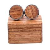 Maxbell Rustic Wooden Round Cufflinks with Organizer Box for Men Anniversary Wedding B