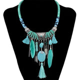 Maxbell Vintage Jewelry Turquoise Tassels Choker Bohemian Statement Necklace Green