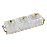 Maxbell Luxury Snacks Fruit Plate with Double Handle for Holiday Seasoning Snacks Clear 3 Bowls
