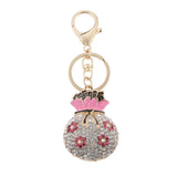 Maxbell Idea Gift Rhinestone Crystal Keyring Plum Flower Money Bag Car Key Finder Pink