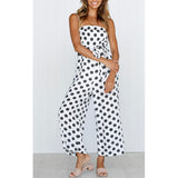 Maxbell Womens Polka Dots Wide Leg Jumpsuit Romper Beach Holiday with Belt S White