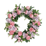 Maxbell Artificial Peony Flower Wreath Floral Wreath for Festival Wedding Decoration Pink Purple