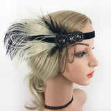 Maxbell Women Flapper Headband Great Gatsby Headpiece Flapper Feather Headband Black