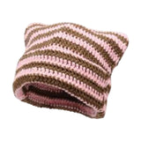 Maxbell Crochet Hat Knitted Cap Slouchy Photo Props Female Striped Warm Headgear Pink and Coffee