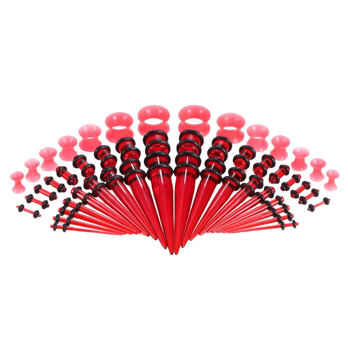 Maxbell 50Pcs Gauges Kit Acrylic Taper Plug Tunnels 14G-00G Red