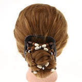 Maxbell Elastic Double Hair Comb with Wooden Bead Easy Hair Clip Hair Jewelry Coffee