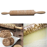 Maxbell Easter Wooden Rolling Pin Embossed Rabbit and Turnip Decor