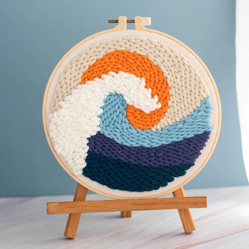 Maxbell Punch Needle Kit with Punch Bamboo Embroidery Hoop DIY Craft Sea Wave