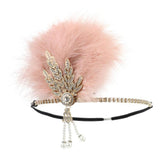 Max Maxb 1920s Feather Headband Flapper Headpiece Fancy Headdress Fascinator Pink