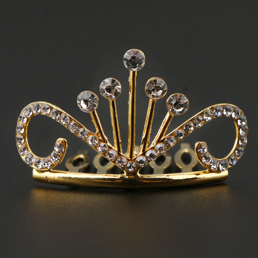 Max Glitter Rhinestone Drop Crown Tiara Comb Wedding Prom Hair Costume Gold