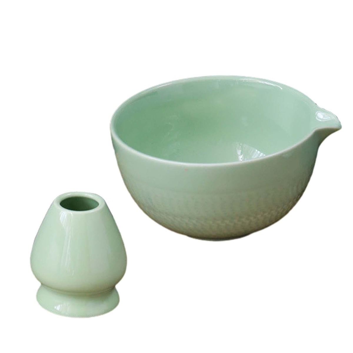 Maxbell 2x Traditional Japanese Matcha Bowl and Whisk Holder for Tea Ceremony Office Light Green