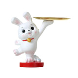 Maxbell Rabbit Statue Figurine Resin Decorative for Bookshelf Living Room Office Standing with Tray