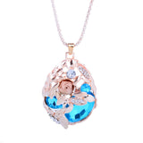 Maxbell Women Jewelry Wheat Shaped Blue Crystal Pendant Long Necklace Sweater Chain