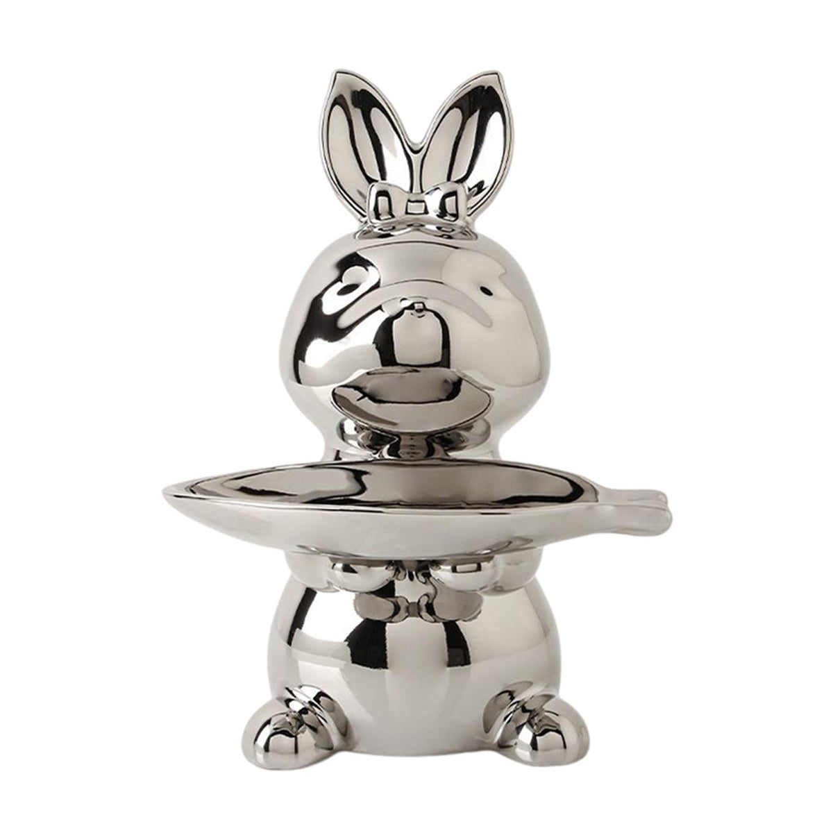 Maxbell Cartoon Rabbit Storage Tray Statue Animal Sculpture for Decor Ornaments Gift Silver