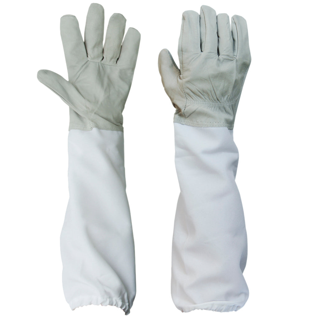 Maxbell Pair Protective Beekeeping Gloves, Goatskin Bee Keeping with Vented Long Sleeves - Grey and White
