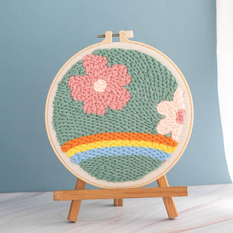 Maxbell Punch Needle Kit with Punch Bamboo Embroidery Hoop DIY Craft Rainbow Flower