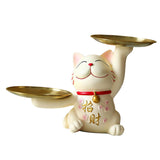 Maxbell Lucky Cat Desk Storage Tray Statue Multifunctional for Dining Room Decor Double Tray