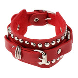 Max Punk Adjustable Leather Bracelet Wide Belt Cuff Bangle for Men Women Red