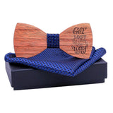 Max Adjustable Wood Bow Tie W/ Craved Proverb & Pocket Square Vintage Style C