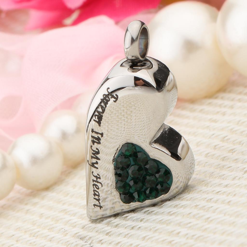 Maxbell Stainless Steel Crystal Memorial Urn Pendant Cremation Ashes Keepsake Green