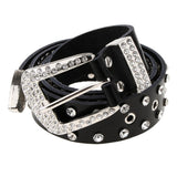 Maxbell Ladies Western Crystal Studded Rhinestone Bling Cowgirl Leather Belts Black