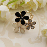 Maxbell Women Flower Shape Crystal Enamel Scarf Buckle Ring Clip Scarf Jewelry Black