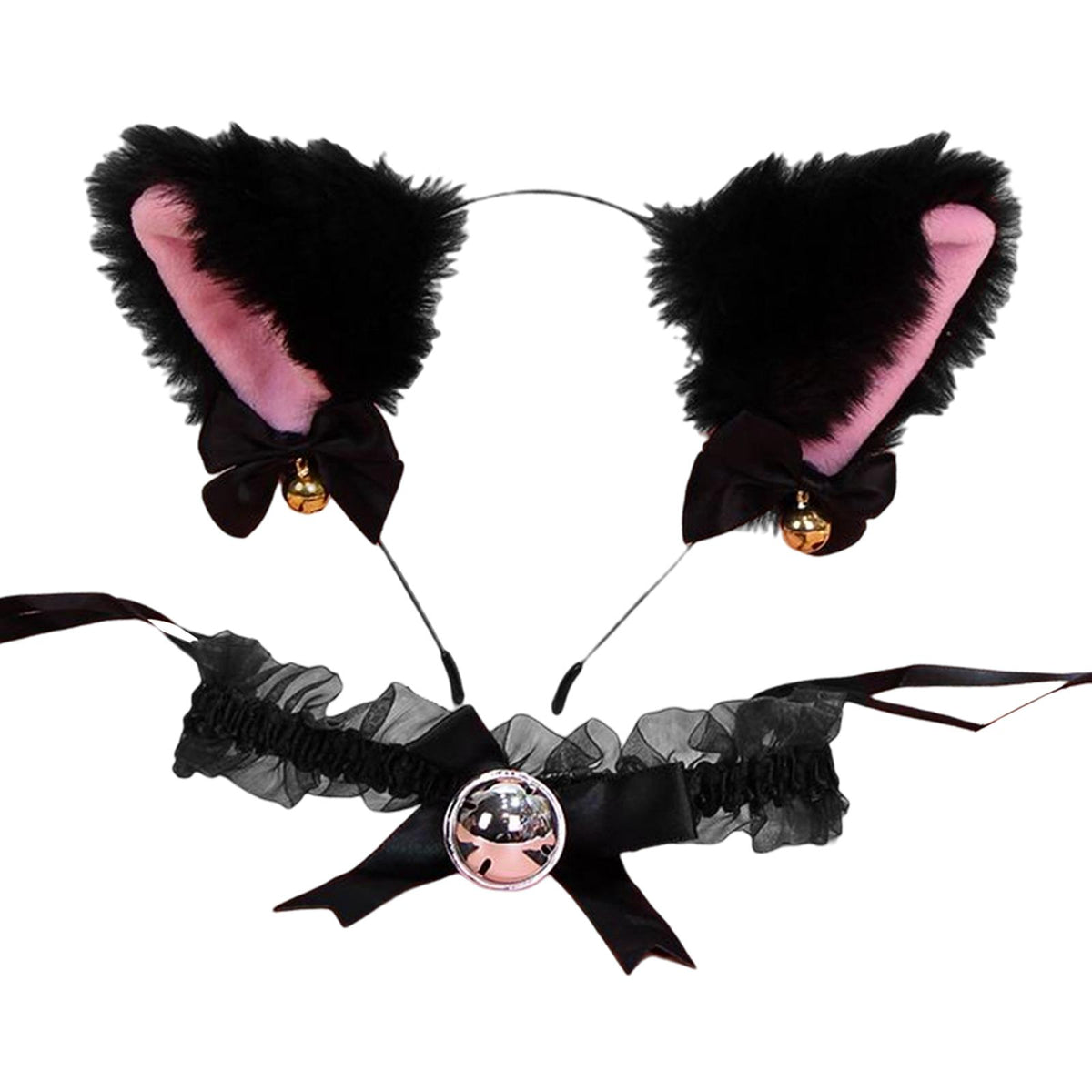 Maxbell Cat Ear Head Band Necklace Cosplay Costume Suit for Fancy Dress Gifts Black