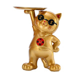 Maxbell Resin Cat Figure with Storage Tray for Home Bedroom Holiday Gifts Golden