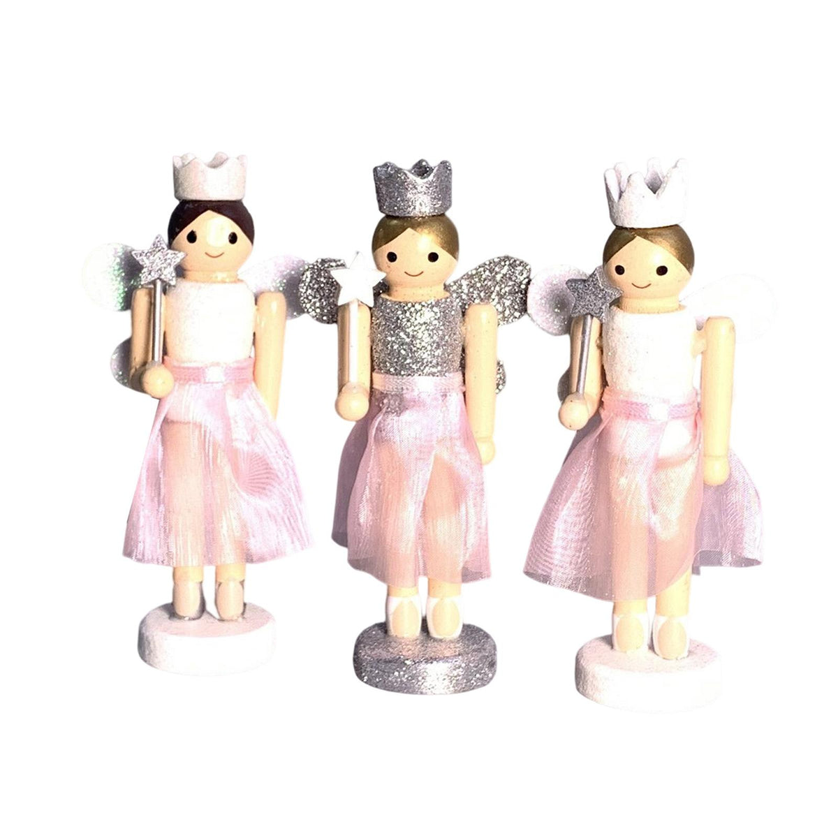 Maxbell 3 Pieces Christmas Decor Nutcracker Angel Figurine Traditional for Bedroom Silver+White