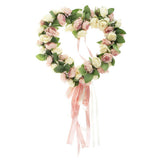 Maxbell Heart Shape Artificial Silk Rose Flower Wreath Home Wedding Decor Pink