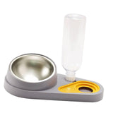 Maxbell Dog Cat Double Bowl Food Water Bowl Tilted Anti Spill Feeder Bow Detachable Grey