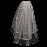 Max Wedding Bridal Veil with Comb Three Layers of Ribbon Edge Sticky Beads Beige