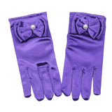 Max Girls Satin Princess Gloves Wedding Bowknot Party Short Gloves Purple