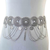 Maxbell Vintage Bohemian Rhinestone Coin Tassel Wedding Gypsy Waist Belt Silver