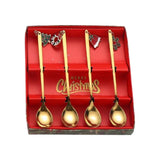 Maxbell 4Pcs Christmas Themed Dining Spoons Teaspoons with Pendant for Reusable Aureate