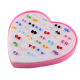 Maxbell 36 Pairs Cute Stud Set Love Heart Box Girls Imitation Zircon Earring Studs