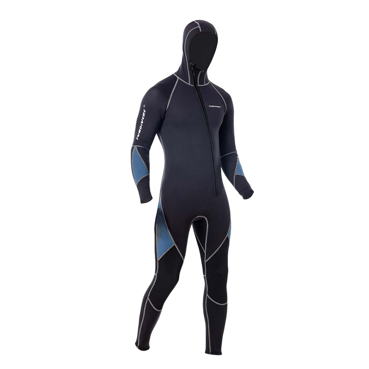 Maxbell Full Body Wetsuit with Long Zipper Long Sleeve Hooded Wetsuit for Fishing Gray XXL