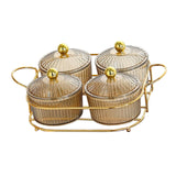Maxbell Luxury Snack Dishes Multi Use Condiment Tray with Holder for Picnic Candies Brown 4 Bowls