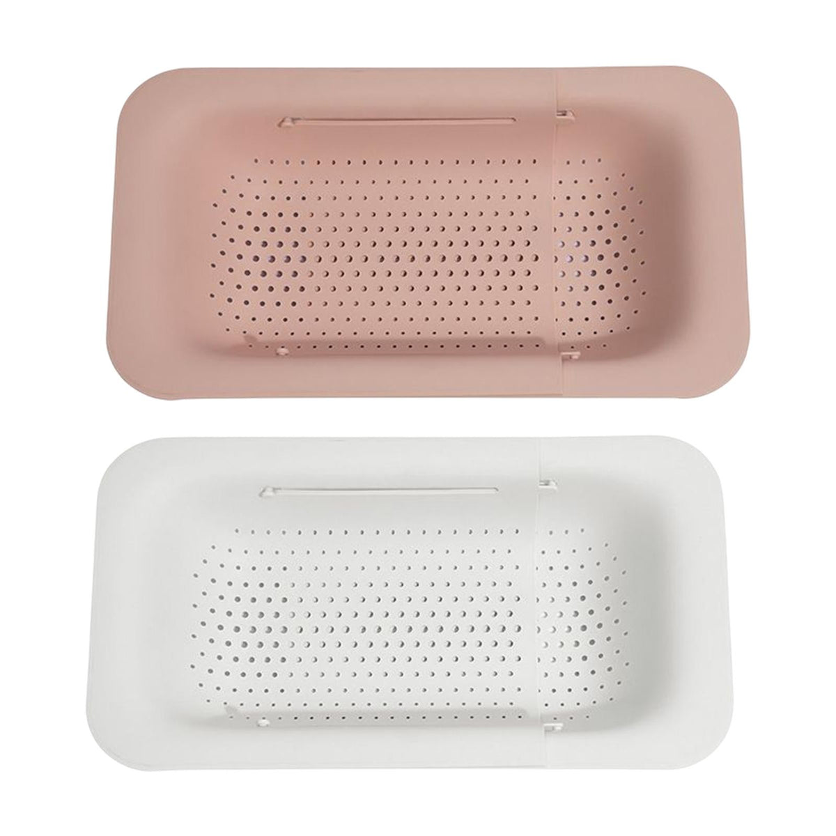 Maxbell Maxbell 2Pcs Extendable Strainer Basket Storage Rack Hanging Shelf for Pasta Fruits White and Pink