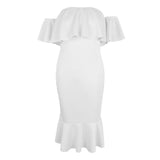 Maxbell Sexy Off the Shoulder Ruffle Bodycon Dress Mermaid Midi Dress S White