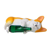 Max Holding Winebottle Mini Corgi Huskie Dog Figurine Decor Green Bottle Corgi