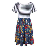 Maxbell Women's Striped Floral Print Short Sleeve Knee Length Dress with Pockets M 1#