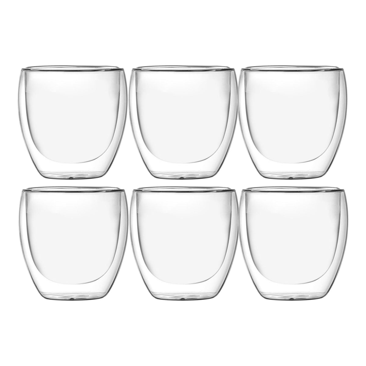 Maxbell 6x Double Walled Glass Coffee Cups Clear 80ml for coffee Cappuccinos