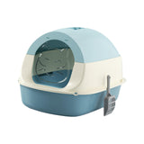 Maxbell Hooded Cat Litter Box with Lid Sandbox Fully Enclosed Cat Toilet Extra Large blue